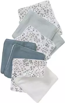 Vertbaudet 10er-Pack Baby Waschlappen mit Aufbewahrungsbeutel weiß geblümt/flora