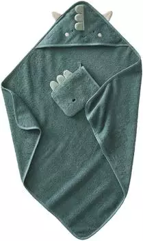 Vertbaudet Baby Kapuzenbadetuch & Waschhandschuh DRACHE grün