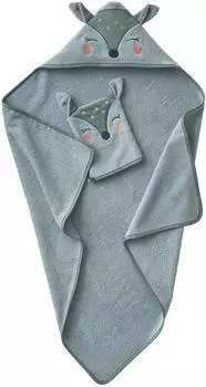 Vertbaudet Baby-Set: Badetuch & Waschhandschuh REH grün