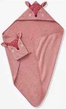 Vertbaudet Baby-Set: Badetuch & Waschhandschuh REH rosa/reh