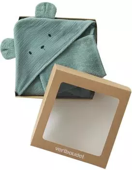 Vertbaudet Bio-Kollektion: Baby Kapuzenbadetuch & Waschhandschuh grün