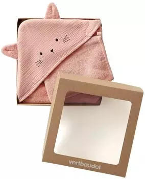 Vertbaudet Bio-Kollektion: Baby Kapuzenbadetuch & Waschhandschuh rosa