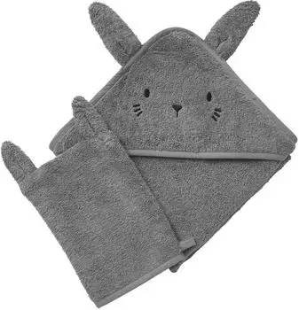 Vertbaudet Bio-Kollektion: Baby-Set aus Badetuch & Waschhandschuh grau/hase