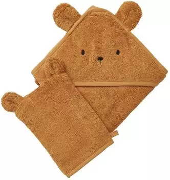 Vertbaudet Bio-Kollektion: Baby-Set aus Badetuch & Waschhandschuh karamell/bär