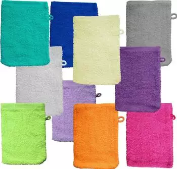 KH-Haushaltshandel Waschhandschuh Frottier 100% Baumwolle 16x21cm, 10er-Set sortiert (KH-FSH-FW-10x5x2Fb.)