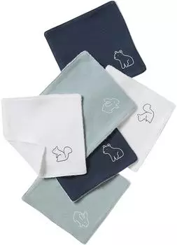 Vertbaudet 6er-Pack Baby Waschlappen mit Aufbewahrungsbeutel BASIC graublau waldfreunde