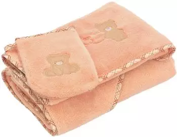 Vossen Teddy Bear Set Kapuzentuch, Handtuch & Waschhandschuh, 100% Baumwolle, light peach