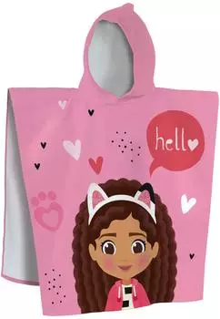 MTOnlinehandel Gabby's Dollhouse Kinder-Badeponcho mit Kapuze, 100% Baumwolle, rosa, 60x120cm (1EPCB-GBDROS-073-00)
