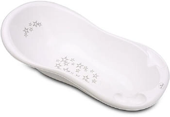 Lorelli Baby Badewanne 100 cm mit Anti-Rutsch-Matte, Wasserablauf, Ablagef&auml;cher wei&szlig; Sterne