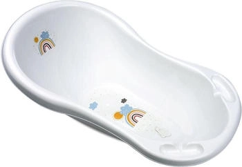 Lorelli Babybadewanne Rainbow 84 cm Wasserablauf ergonomische Form Ablagef&auml;cher wei&szlig;