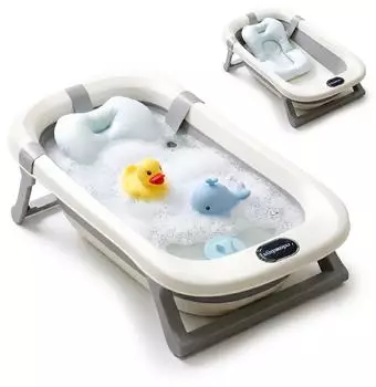 Relaxdays Faltbare Babybadewanne mit Kissen, bis 30kg, 20x78x50cm (creme/grau)