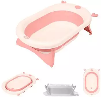 KIKKABOO Foldy faltbare Babybadewanne mit Wasserablauf, rosa (31402010022)