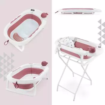 Moby-System Faltbare Babybadewanne mit LCD-Thermometer, altrosa