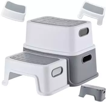 Relaxdays Tritthocker 2 Stufen, f&uuml;r Kinder, wei&szlig;/grau