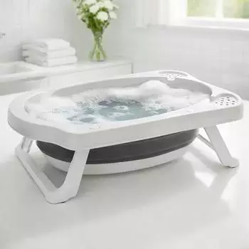 Mojawo Faltbare Reise-Babybadewanne, rutschfest, wei&szlig;/grau, 80x46x24cm