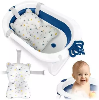 Ricokids RK-286 Faltbare Babybadewanne mit Einlage, wei&szlig;-blau (728600)