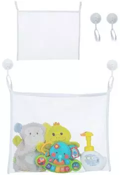 Relaxdays Badespielzeug-Aufbewahrungsnetz mit Saugn&auml;pfen, 35x45cm, 2er-Set, wei&szlig;