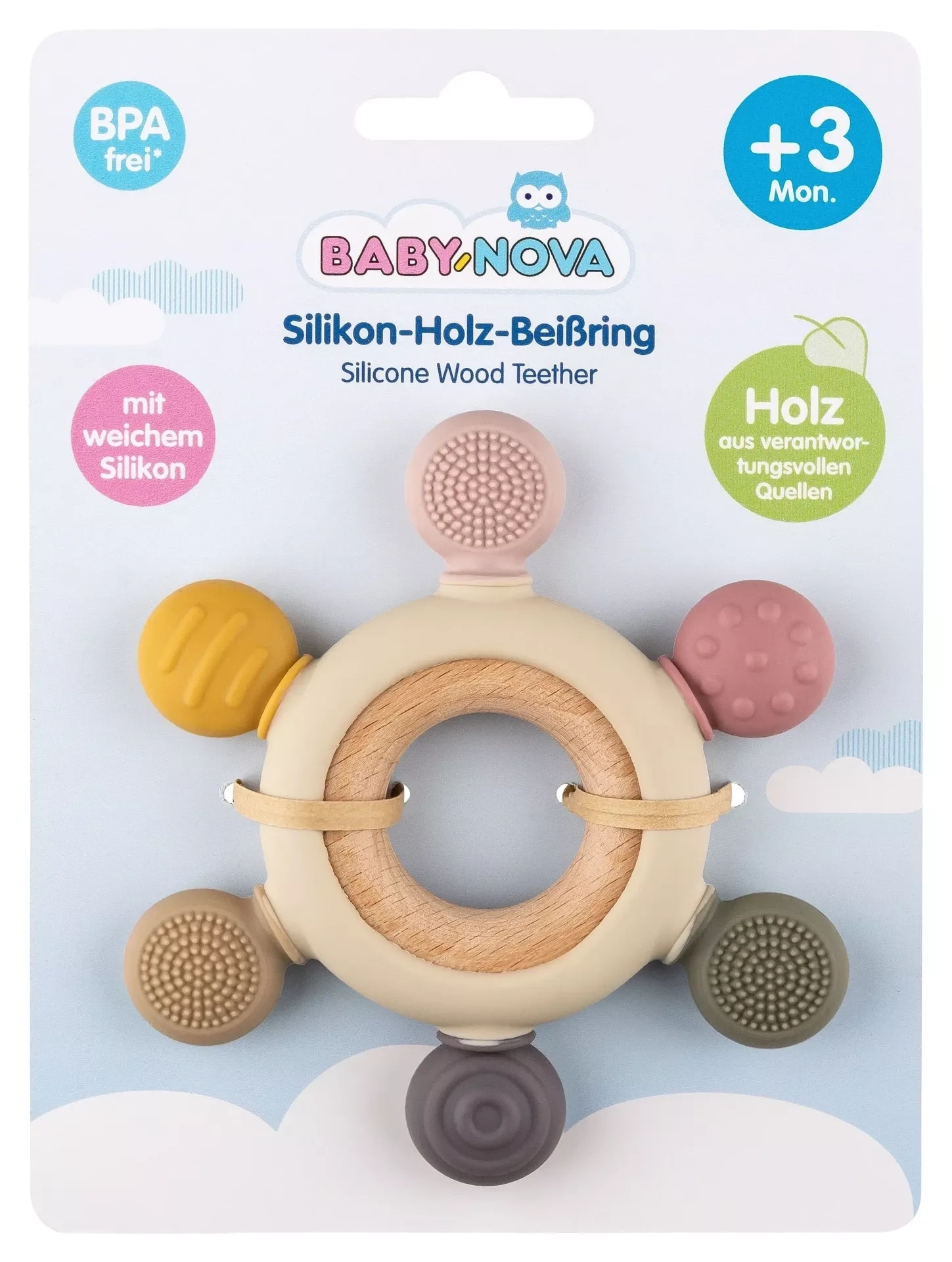 Baby-Nova Holz-Silikon-Beißring