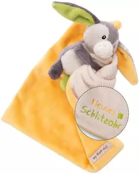 NICI Schmusetuch mit Pl&uuml;sch-Esel "Kleines Schlitzohr" 22x22cm (49751)