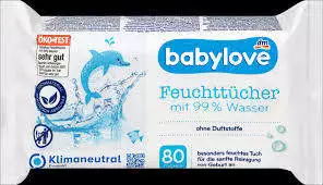 Babylove Feuchttücher mit 99 % Wasser, 4er Pack