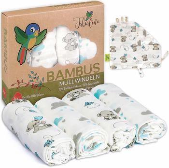 Tabalino Bambus Mullwindeln 4er-Pack 80x80cm Teddy/Wolken