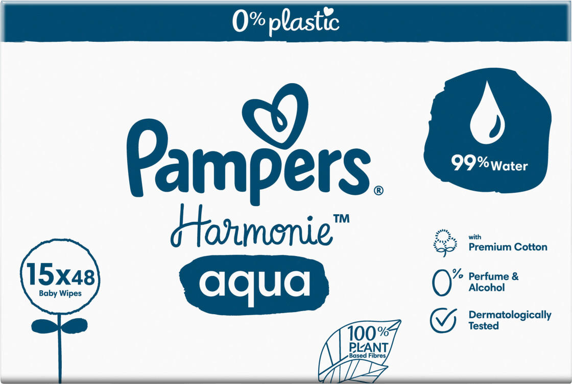 Pampers Couches Harmonie taille 4 9-14 kg (174 pcs), lingettes Aqua 720 pcs  (15x48)