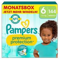 Pampers Premium Protection Gr.6 Extra Large 13+kg Windeln, 144 Stück, Monatsbox Pampers Premium Protection Gr.6 Extra Large 13+kg Windeln, 144 Stück, Monatsbox