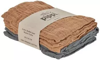 Pippi Muslin T&uuml;cher 4er Pack 65x65cm indian tan