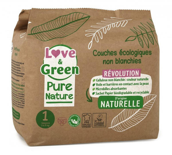 Love & Green Pure Nature Ecological Nappies Size 1