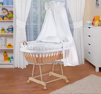 Waldin Baby Stubenwagen-Set (1203) wei&szlig;/Punkte grau
