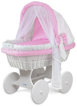 Waldin Baby Stubenwagen-Set (1211) Gestell/Räder weiß lackiert, weiß/rosa