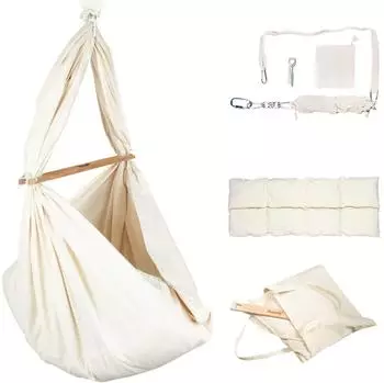 Hoppediz Federwiege Komplett-Set mit Matratze und Befestigung natur beige