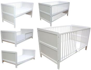 Micoland Kinderbett/Juniorbett/Beistellbett 140x70 cm 3in1 mit Matratze wei&szlig;
