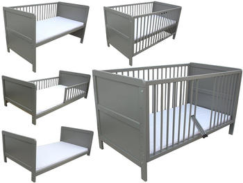 Micoland Kinderbett/Juniorbett/Beistellbett 140x70 cm 3in1 mit Matratze grau