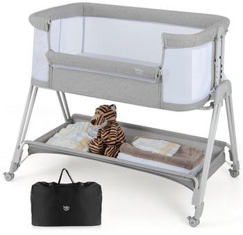 Costway 2 in 1 Beistellbett & Stubenwagen mit 7 Verstellbaren Höhen & Matratze & Tragetasche & Gurte grau