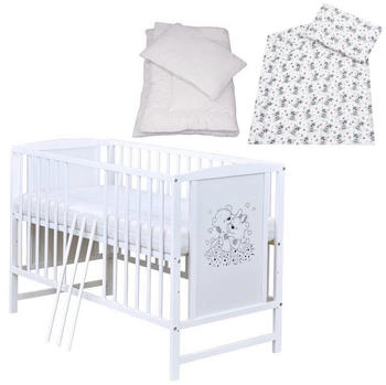 Baby-Delux Babybett Mia weiß 120x60 Bettset 4-Tlg. Matratze verschiedene Designs Cute Teddy Pink