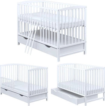 Baby-Delux Babybett Milo 120x60 Schutzgitter Schublade Weiß