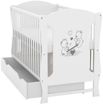 Baby-Delux Babybett Lia 120x60 Weiß Teddy Wippe Motiv mit Schublade und Matratze