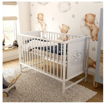 Baby-Delux Babybett Mia 120x60 Weiß mit Bärchen Motiv inkl. Kokos-Buchweizen Matratze