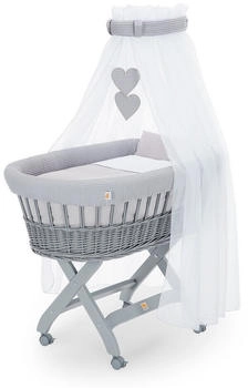 FabiMax Stubenwagen grau lackiert - Grau / Decke & Kissen