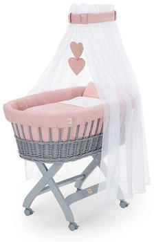 FabiMax Stubenwagen grau lackiert - Rosa / Decke & Kissen