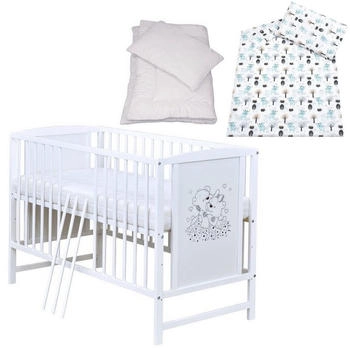 Baby-Delux Babybett Mia weiß 120x60 Bettset 4-Tlg. Matratze verschiedene Designs Waldreh