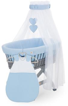 FabiMax Stubenwagen grau lackiert - Blau / Schlafsack