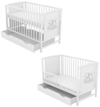 Baby-Delux Babybett Mia Schutzgitter 2in1 weiß 120x60 Bärchen mit Schublade