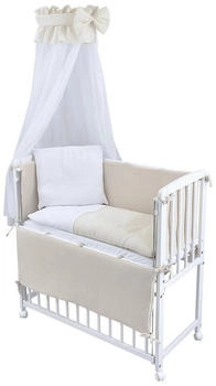 Baby-Delux Beistellbett Set 90x40 weiß inkl. Matratze Bettwäsche Set komplett Waffelpique Musselin Beige