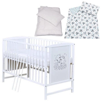 Baby-Delux Babybett Mia weiß 120x60 Bettset 4-Tlg. Matratze verschiedene Designs Mäuselein