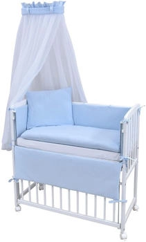 Baby-Delux Beistellbett Set 90x40 weiß inkl. Matratze Bettwäsche Set komplett Interlock Soft Blau