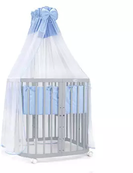 Waldin Mobiles Babybett aus Holz 7in1 mit Matratze, mitwachsend, Stoffe lachs, Holz grau