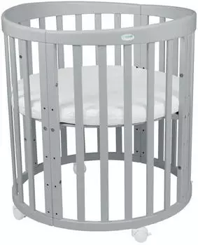 Waldin Mobiles Babybett Owales aus Holz 7in1 mit Matratze, mitwachsend, Holz grau