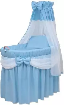 Waldin Baby Stubenwagen-Set mit Ausstattung, XXL, blau/weiss
